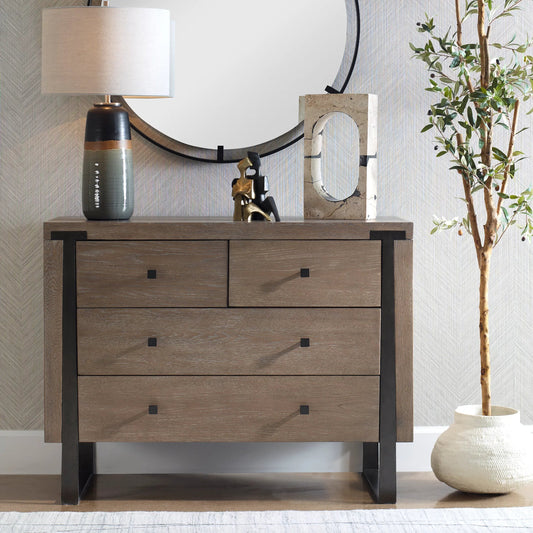 Gabriel Accent Chest by Uttermost in dark bronze. Made from mdf, metal, oak veneer in a unique style.