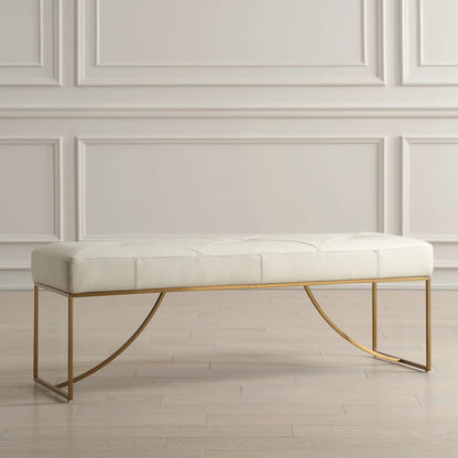 Swale Leather Bench by Uttermost in brass. Made from stainless steel, plywood, foam, leather in a unique style.