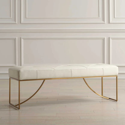 Swale Leather Bench by Uttermost in brass. Made from stainless steel, plywood, foam, leather in a unique style.