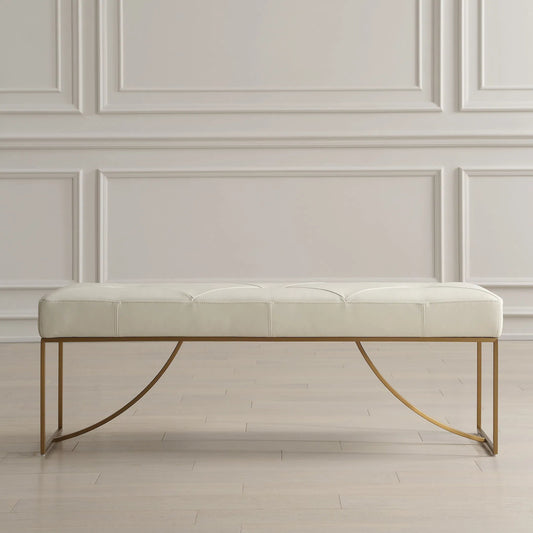 Swale Leather Bench by Uttermost in brass. Made from stainless steel, plywood, foam, leather in a unique style.