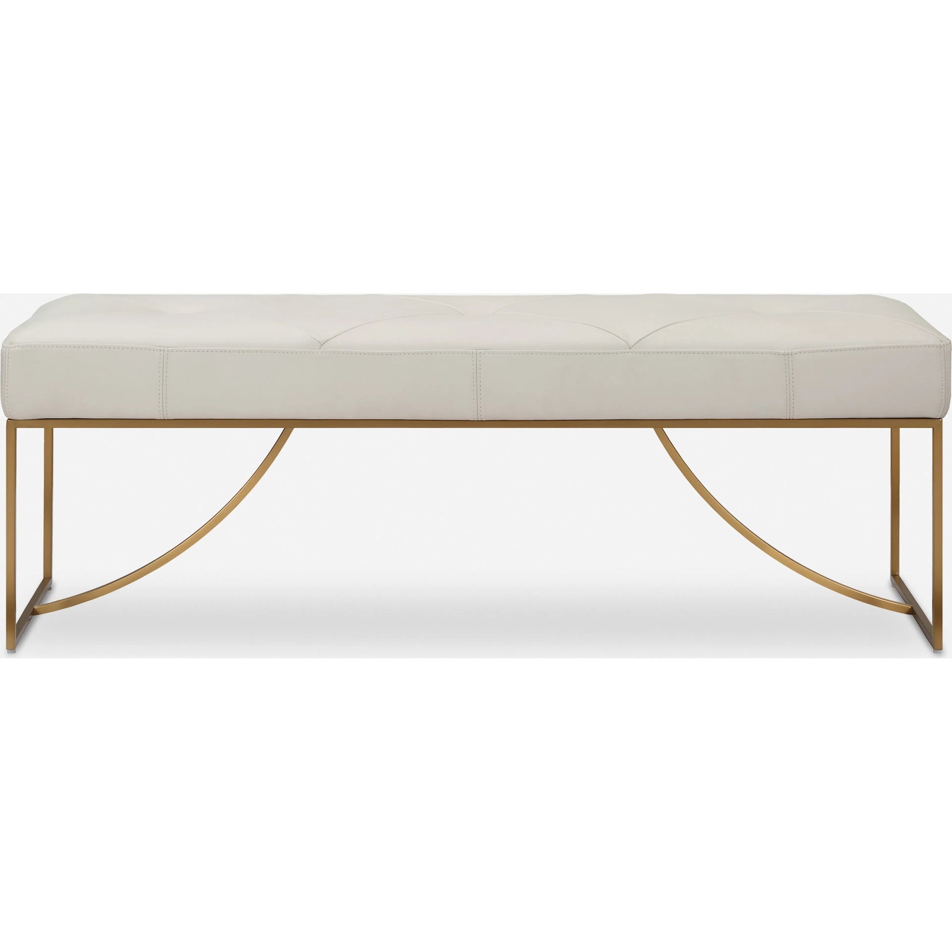Swale Leather Bench by Uttermost in brass. Made from stainless steel, plywood, foam, leather in a unique style.