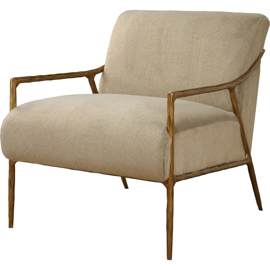 Kashmir Accent Chair by Uttermost in gold. Made from metal, plywood, foam, fabric in a unique style.