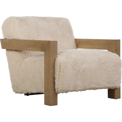 Jackson Sheepskin Accent Chair by Uttermost in oak. Made from plywood, rubber wood, foam, fabric in a transitional style.