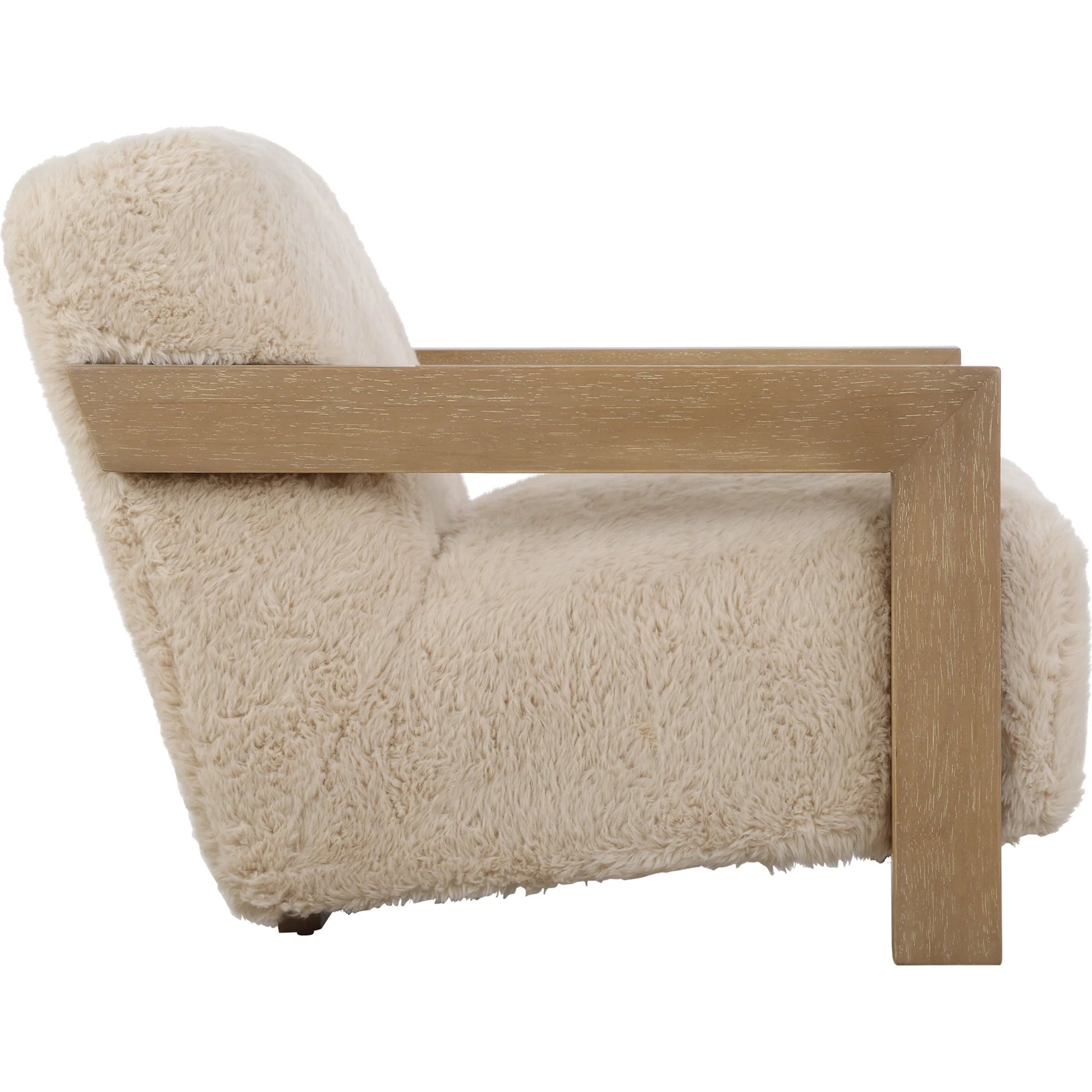 Jackson Sheepskin Accent Chair by Uttermost in oak. Made from plywood, rubber wood, foam, fabric in a transitional style.