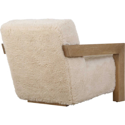 Jackson Sheepskin Accent Chair by Uttermost in oak. Made from plywood, rubber wood, foam, fabric in a transitional style.