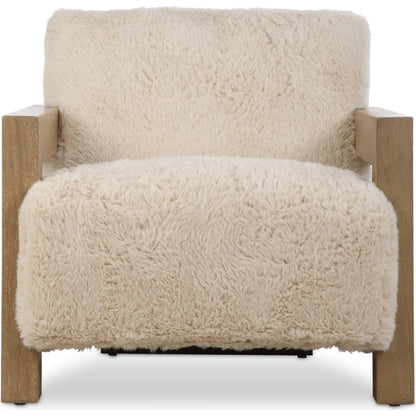 Jackson Sheepskin Accent Chair by Uttermost in oak. Made from plywood, rubber wood, foam, fabric in a transitional style.