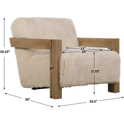 Jackson Sheepskin Accent Chair by Uttermost in oak. Made from plywood, rubber wood, foam, fabric in a transitional style.