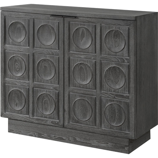 Shelby 2 Door Ebony Stained Cabinet by Uttermost in iron. Made from elm, plywood, elm veneer in a unique style.