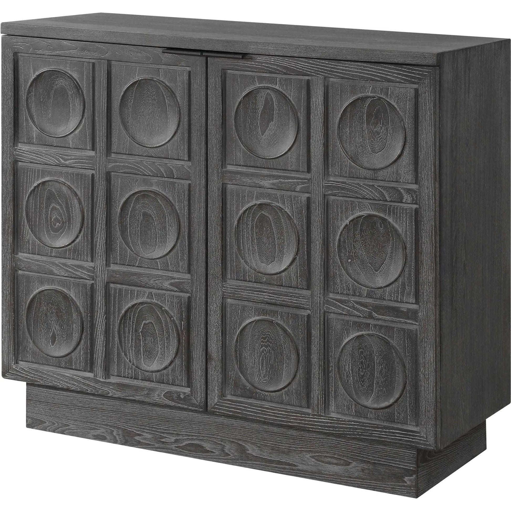 Shelby 2 Door Ebony Stained Cabinet by Uttermost in iron. Made from elm, plywood, elm veneer in a traditional style.
