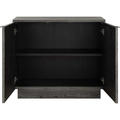 Shelby 2 Door Ebony Stained Cabinet by Uttermost in iron. Made from elm, plywood, elm veneer in a traditional style.