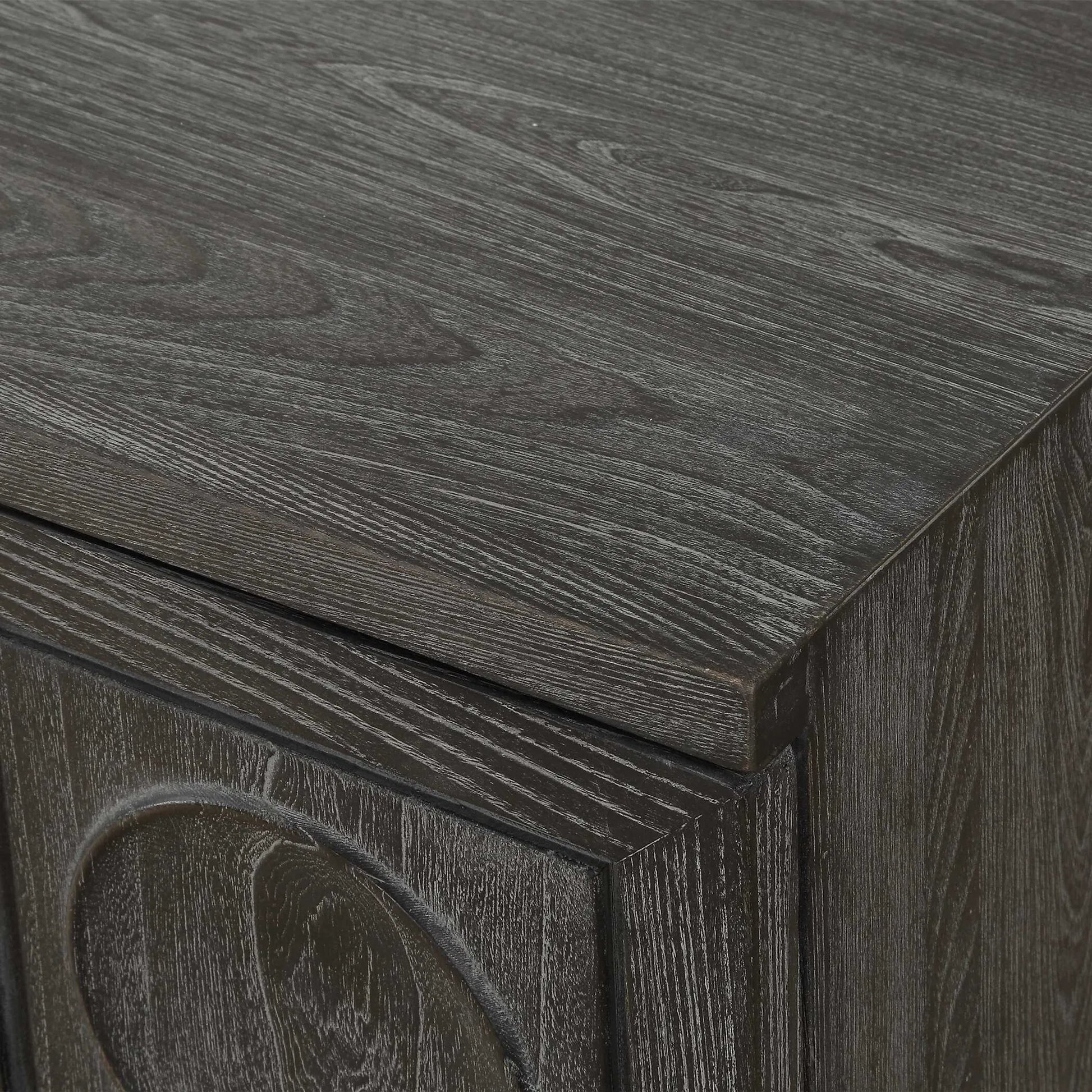 Shelby 2 Door Ebony Stained Cabinet by Uttermost in iron. Made from elm, plywood, elm veneer in a traditional style.