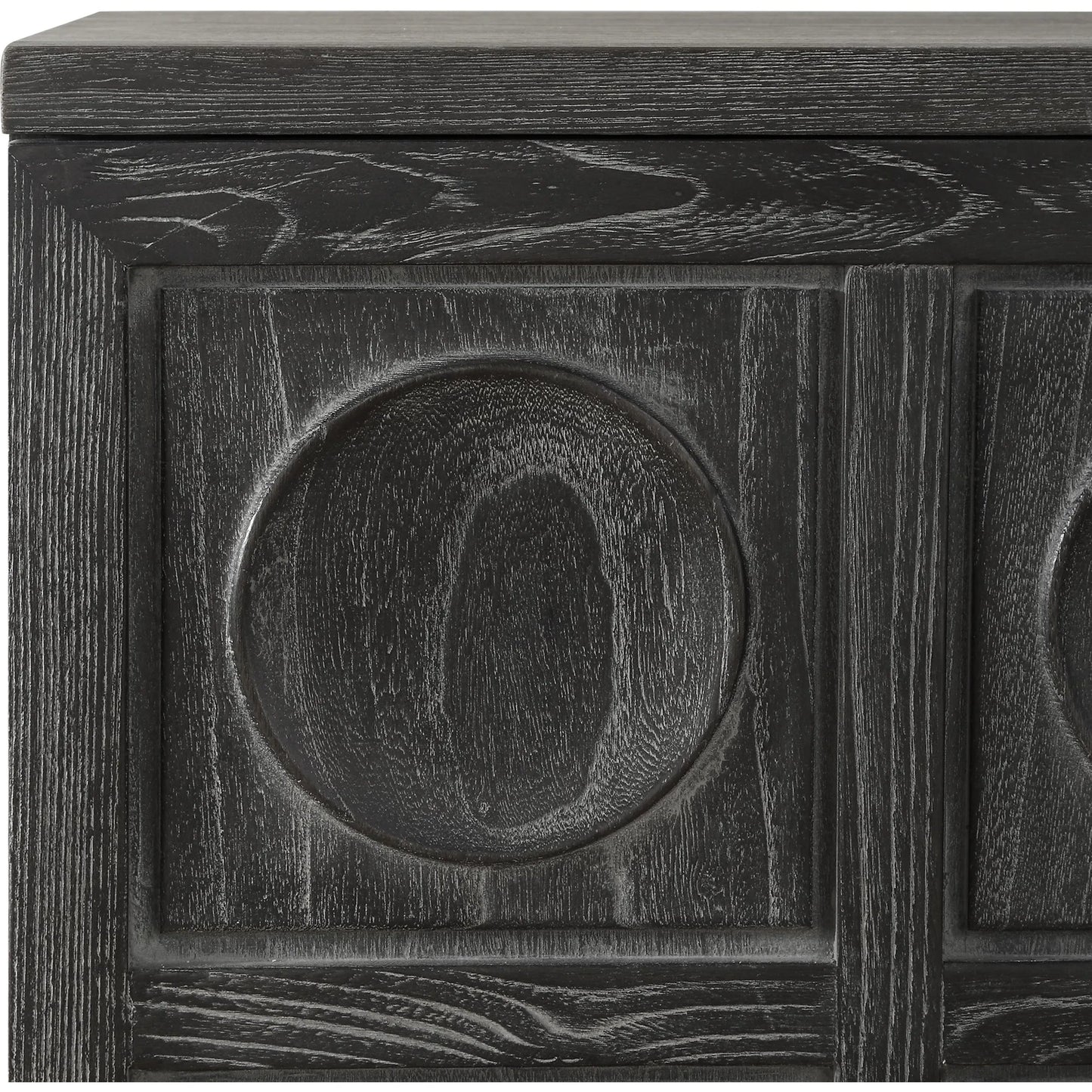 004 SI-2262324 | Closeup | Shelby 2 Door Ebony Stained Cabinet by Uttermost in iron. Made from elm, plywood, elm veneer in a traditional style.