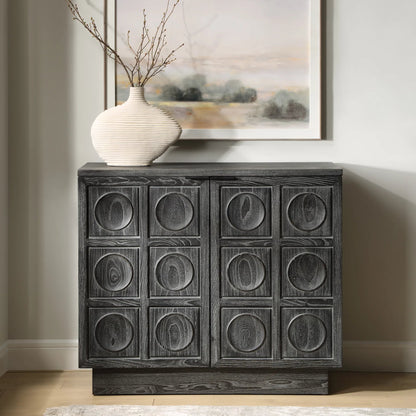 Shelby 2 Door Ebony Stained Cabinet by Uttermost in iron. Made from elm, plywood, elm veneer in a traditional style.
