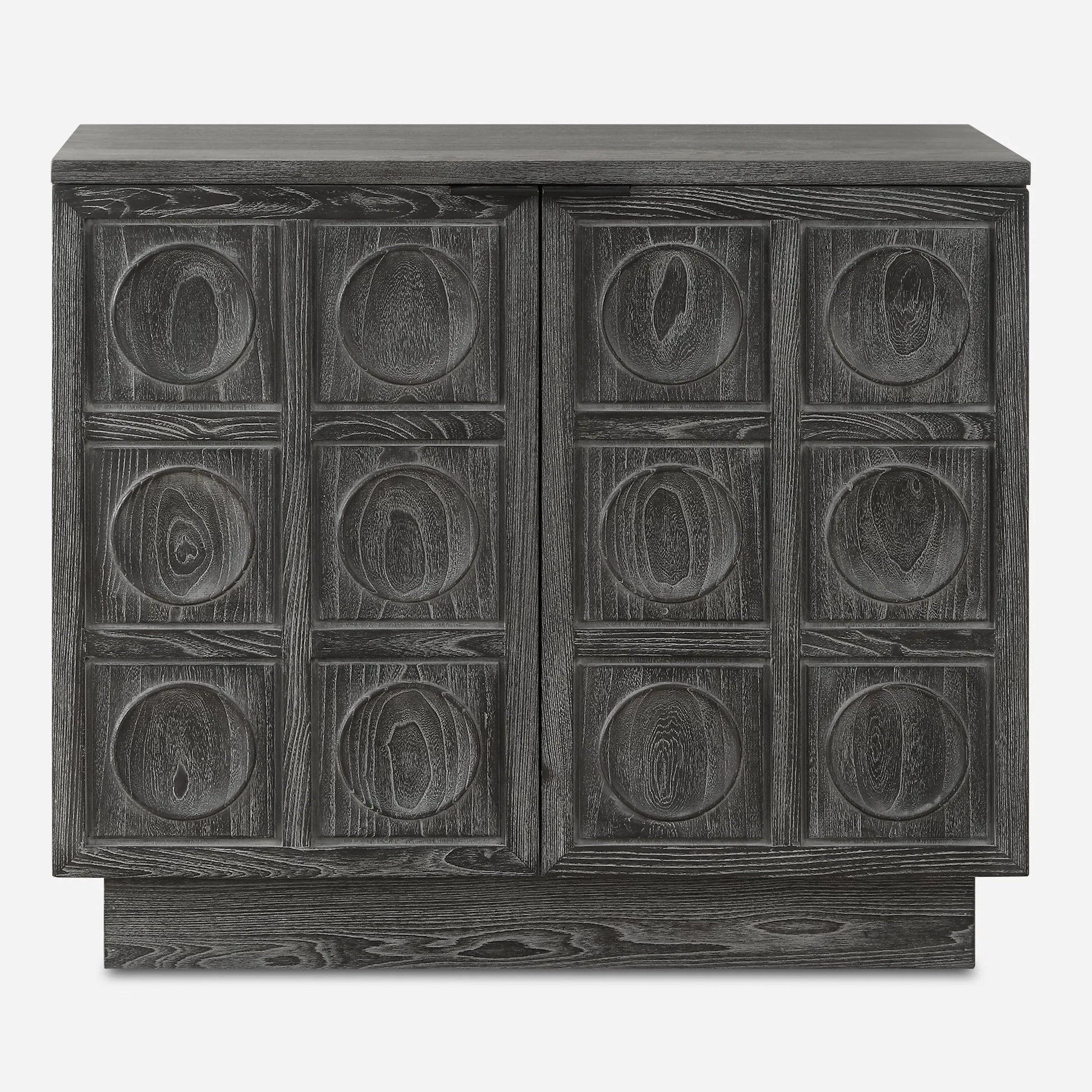 Shelby 2 Door Ebony Stained Cabinet by Uttermost in iron. Made from elm, plywood, elm veneer in a traditional style.
