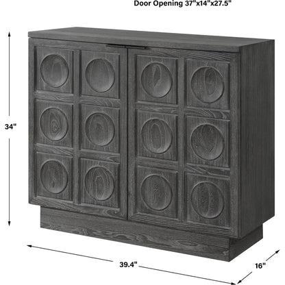Shelby 2 Door Ebony Stained Cabinet by Uttermost in iron. Made from elm, plywood, elm veneer in a traditional style.