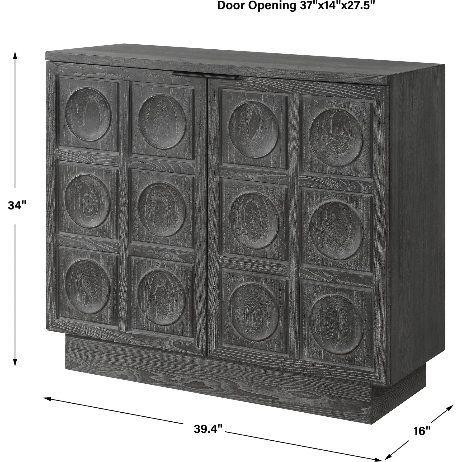 Shelby 2 Door Ebony Stained Cabinet by Uttermost in iron. Made from elm, plywood, elm veneer in a traditional style.