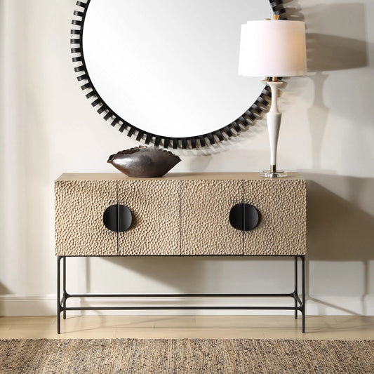 Lunar 4 Door Elm Cabinet by Uttermost in iron. Made from elm, elm veneer, plywood, iron in a unique style.