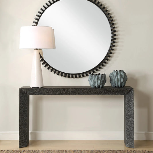 Thoreau Ebony Console Table by Uttermost in ebony. Made from elm wood, elm veneer, plywood in a unique style.
