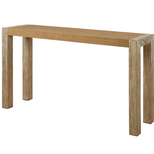 Bentley Grasscloth Console Table by Uttermost in gold. Made from mdf, pine, oak veneer, grass in a unique style.