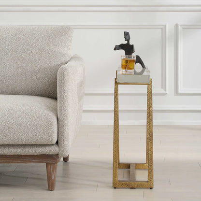 Midas Thick Accent Table by Uttermost in gold. Made from crystal, metal in a unique style.