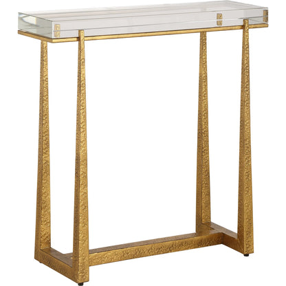 Midas Thick Accent Table by Uttermost in gold. Made from crystal, metal in a unique style.