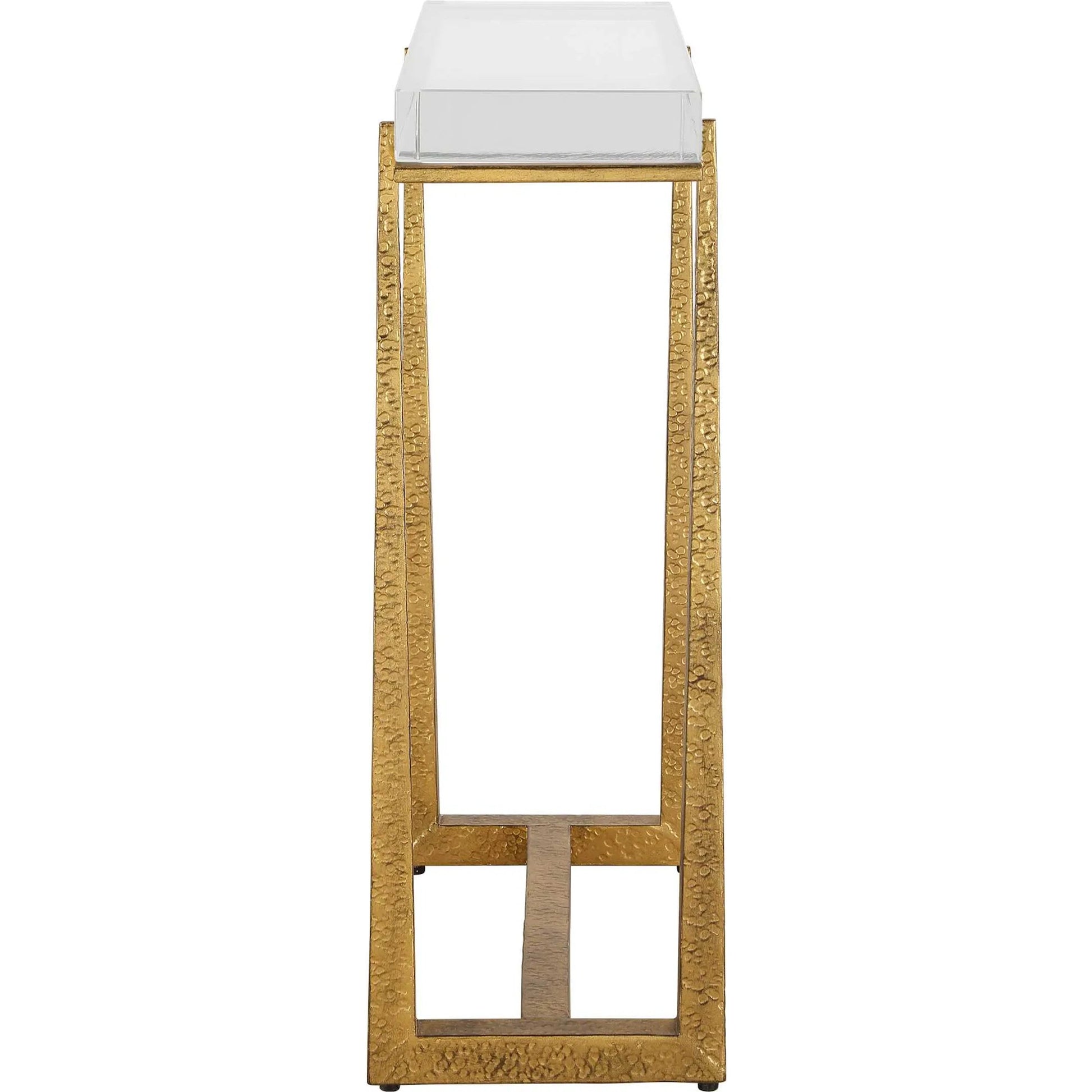 Midas Thick Accent Table by Uttermost in gold. Made from crystal, metal in a unique style.