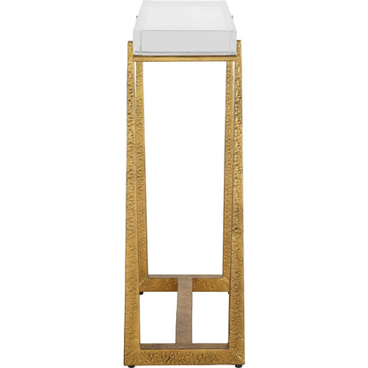Midas Thick Accent Table by Uttermost in gold. Made from crystal, metal in a unique style.