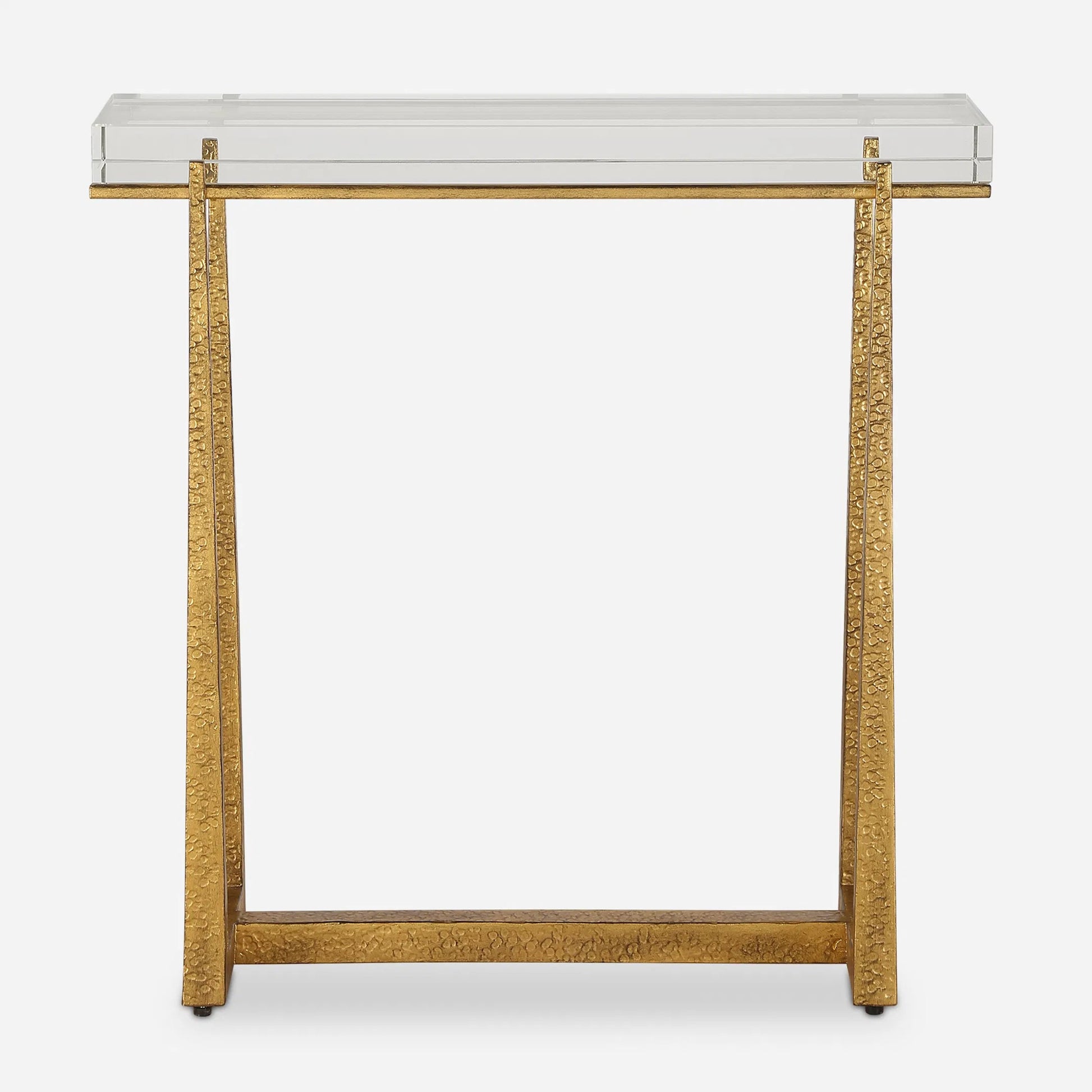 Midas Thick Accent Table by Uttermost in gold. Made from crystal, metal in a unique style.