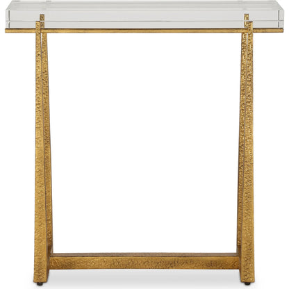 Midas Thick Accent Table by Uttermost in gold. Made from crystal, metal in a unique style.