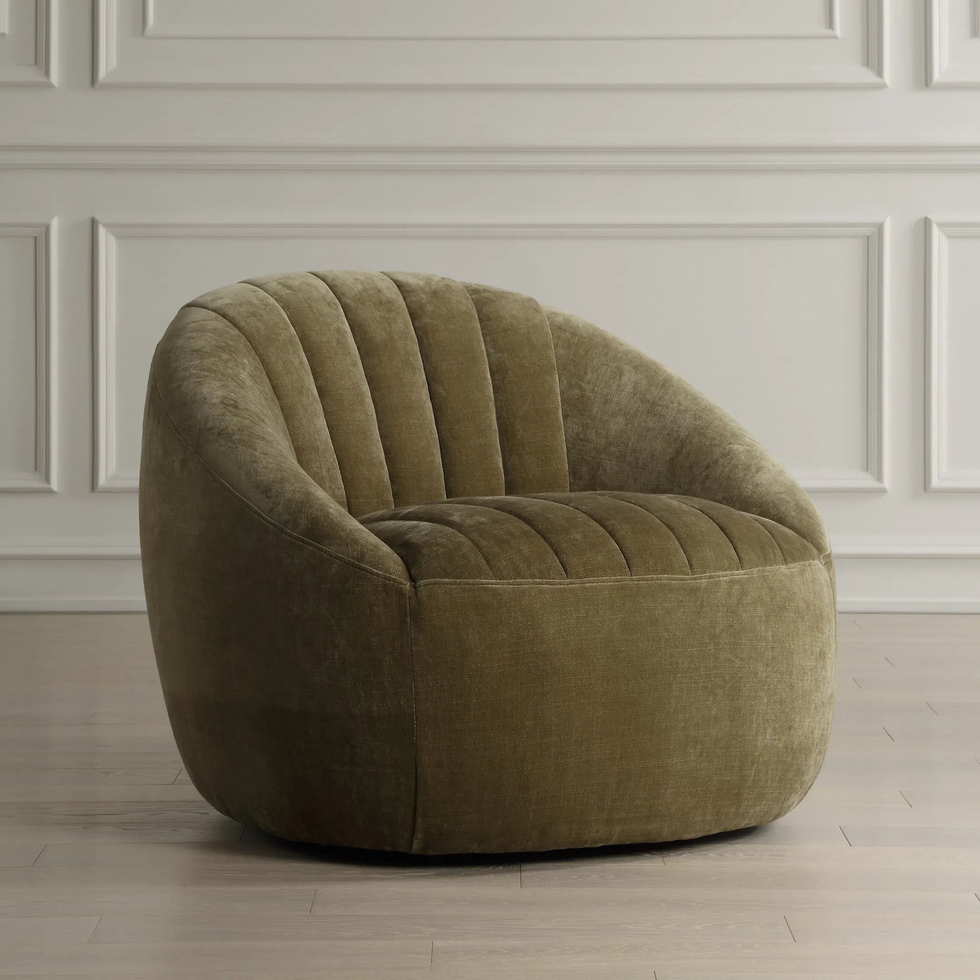 Narrows Moss Swivel Chair by Uttermost in green. Made from fabric, foam, plywood, wood in a eclectic & global style.