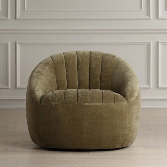 Narrows Moss Swivel Chair by Uttermost in green. Made from fabric, foam, plywood, wood in a unique style.