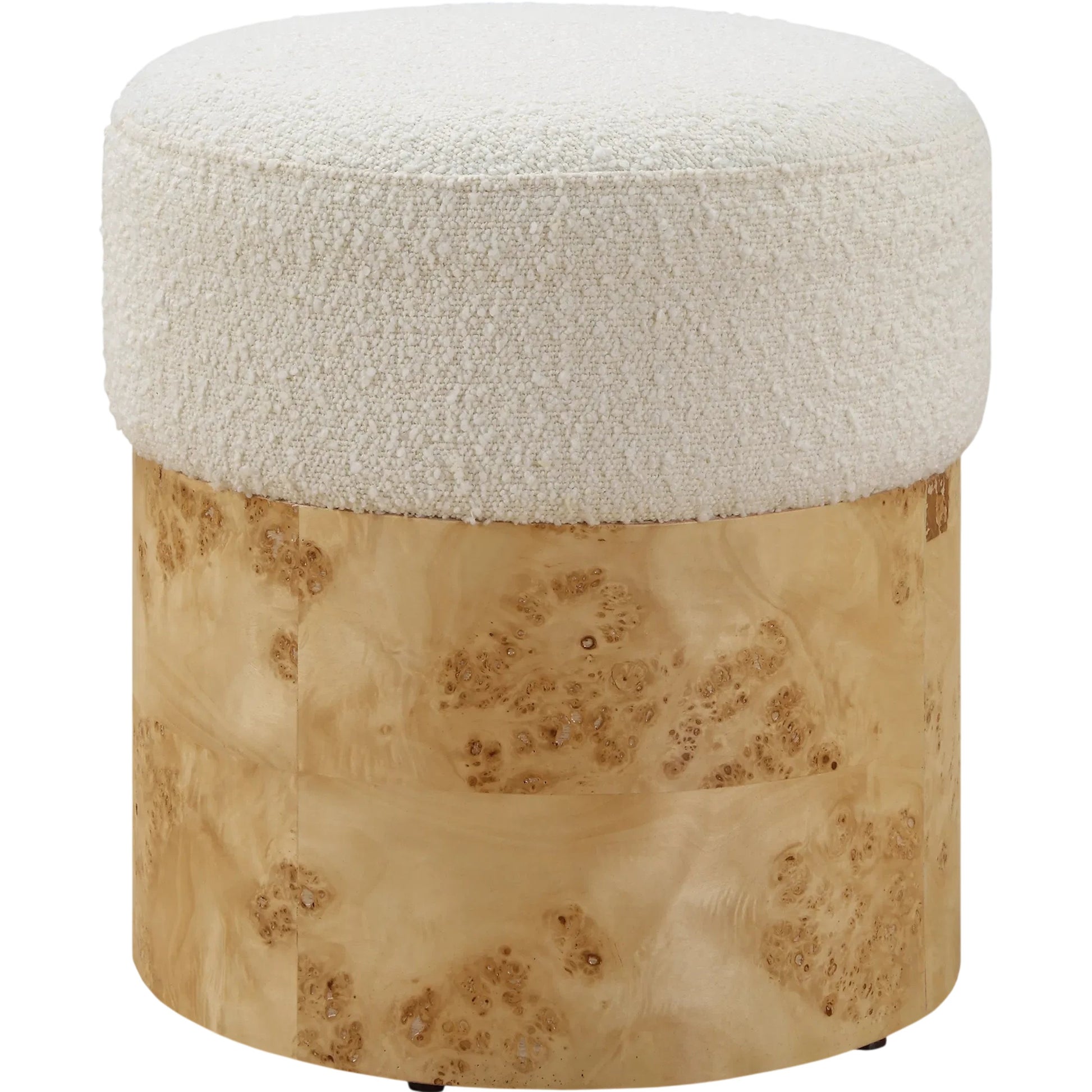 Swirls Poplar Ottoman by Uttermost in ivory. Made from plywood，poplar burl, foam，fabric in a transitional style.