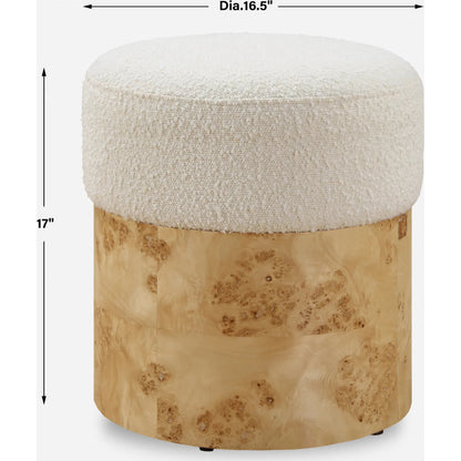 Swirls Poplar Ottoman by Uttermost in ivory. Made from plywood，poplar burl, foam，fabric in a transitional style.