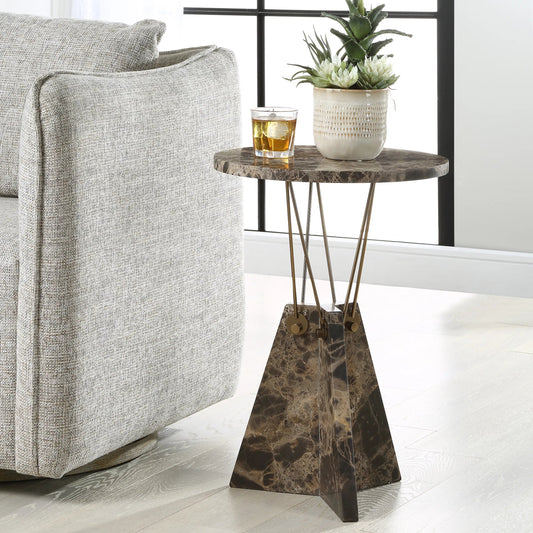 Levitate Accent Table by Uttermost in brass. Made from marble, iron in a modern style.