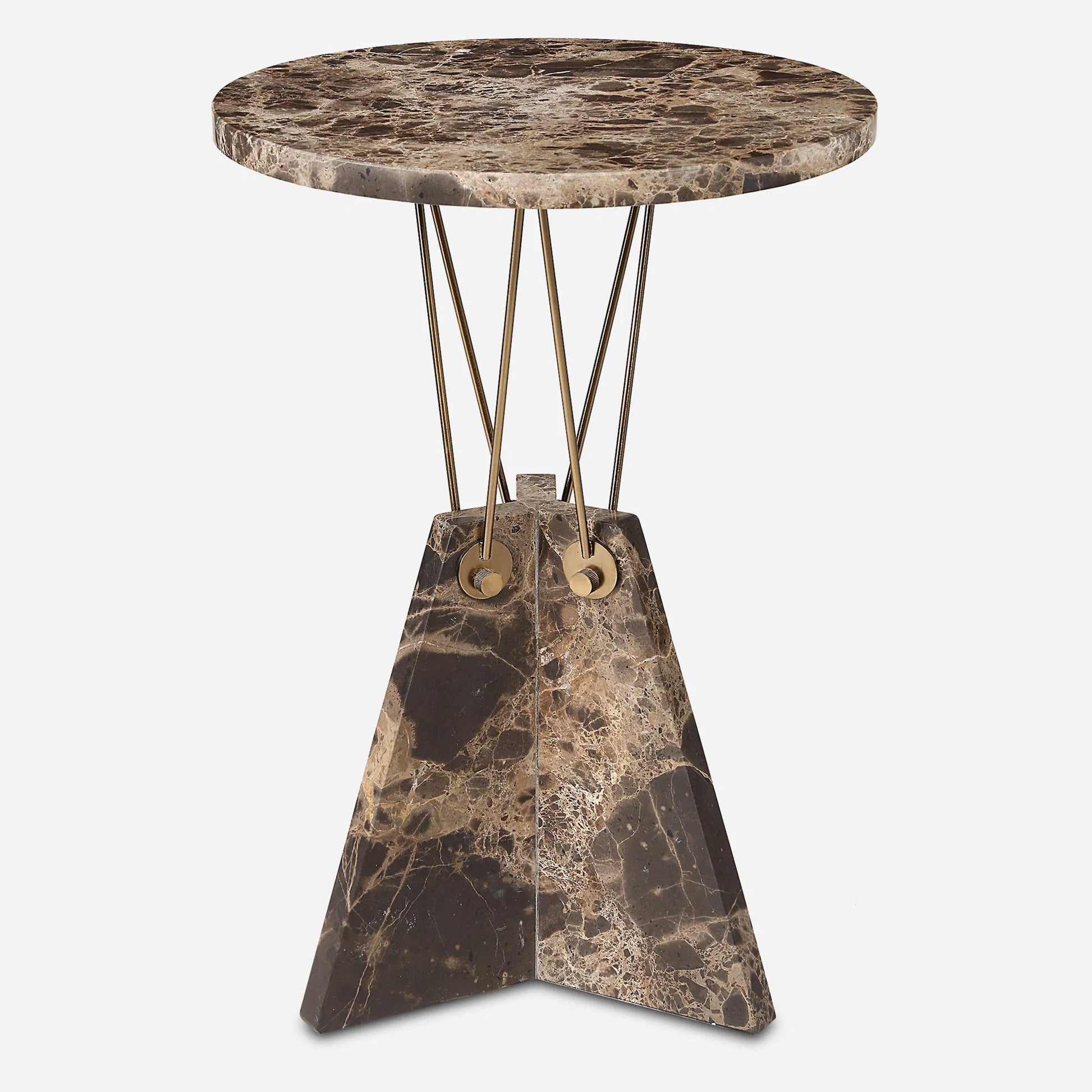 Levitate Accent Table by Uttermost in brass. Made from marble, iron in a unique style.