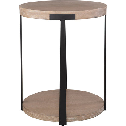 Palisade Natural Round Side Table by Uttermost in natural, dark bronze. Made from mdf, oak veneer, metal in a unique style.