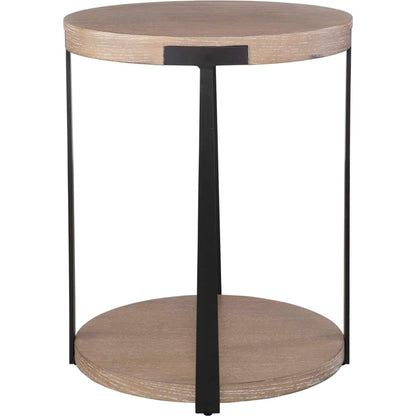 Palisade Natural Round Side Table by Uttermost in natural, dark bronze. Made from mdf, oak veneer, metal in a unique style.