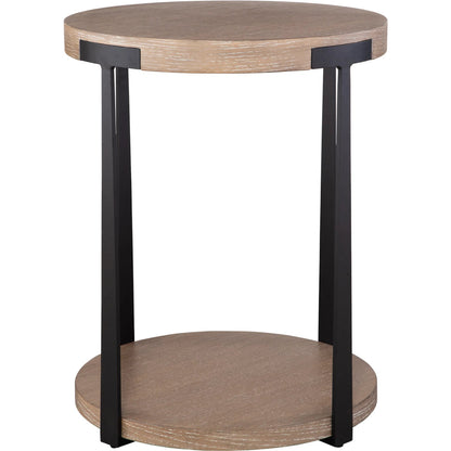 Palisade Natural Round Side Table by Uttermost in natural, dark bronze. Made from mdf, oak veneer, metal in a unique style.