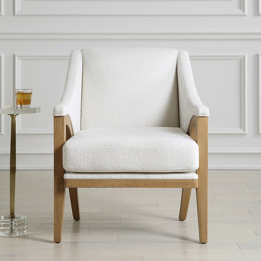 Evolve Fabric Accent Chair by Uttermost in white. Made from oak solid, plywood, foam, fabric in a unique style.