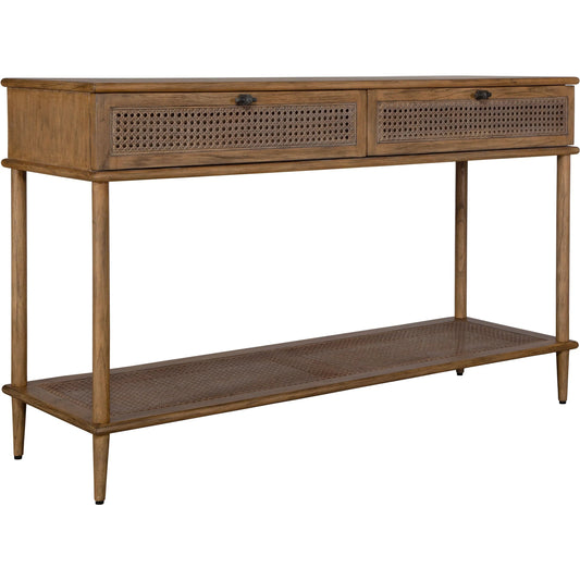 Coast Mid Century Console Table by Uttermost in dark. Made from mindi wood, mdf, mindi veneer, webbing in a unique style.