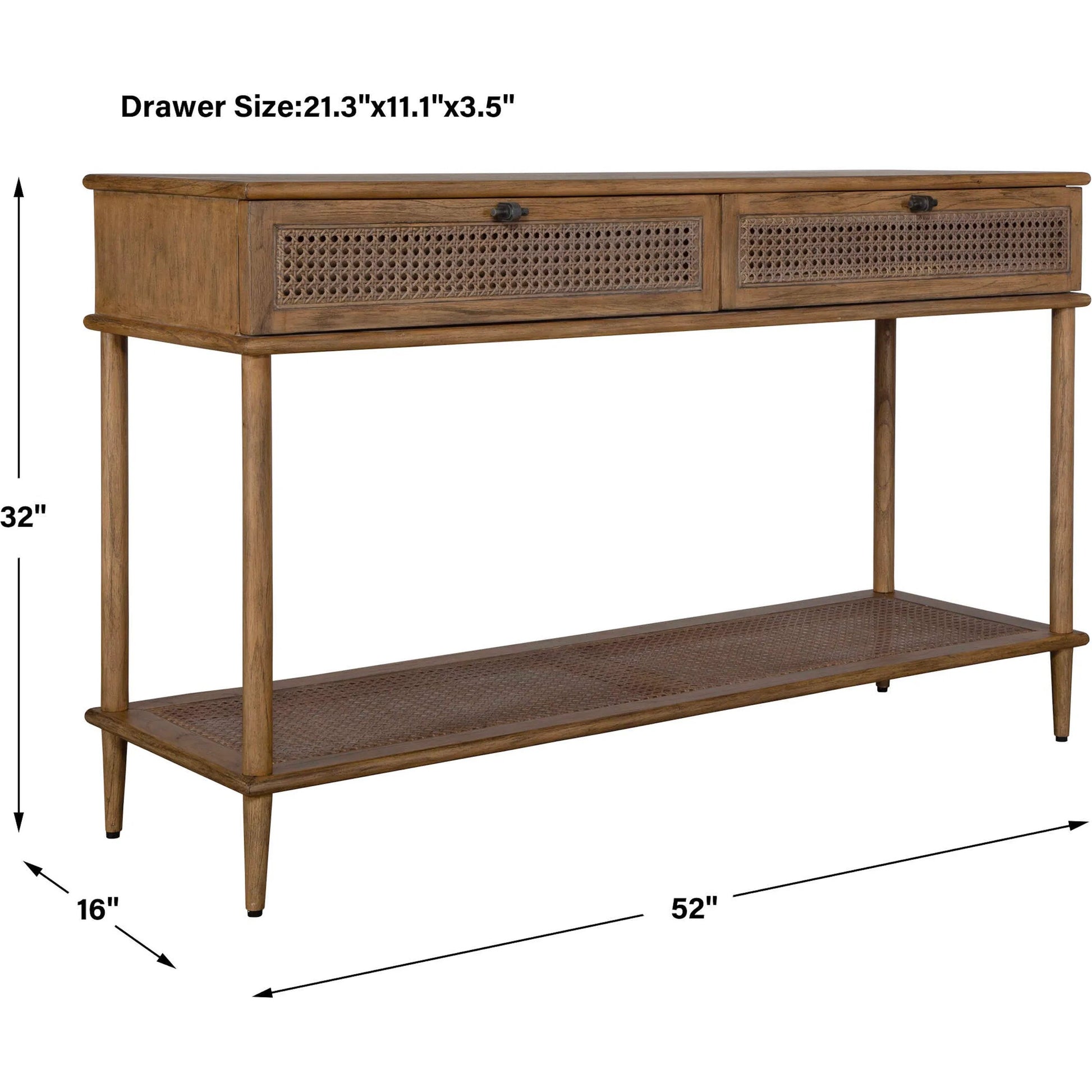 Coast Mid Century Console Table by Uttermost in dark. Made from mindi wood, mdf, mindi veneer, webbing in a traditional style.