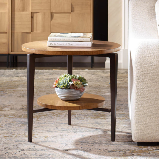 Loddon Side Table by Uttermost in oak, dark bronze. Made from mdf veneer white oak, metal in a unique style.