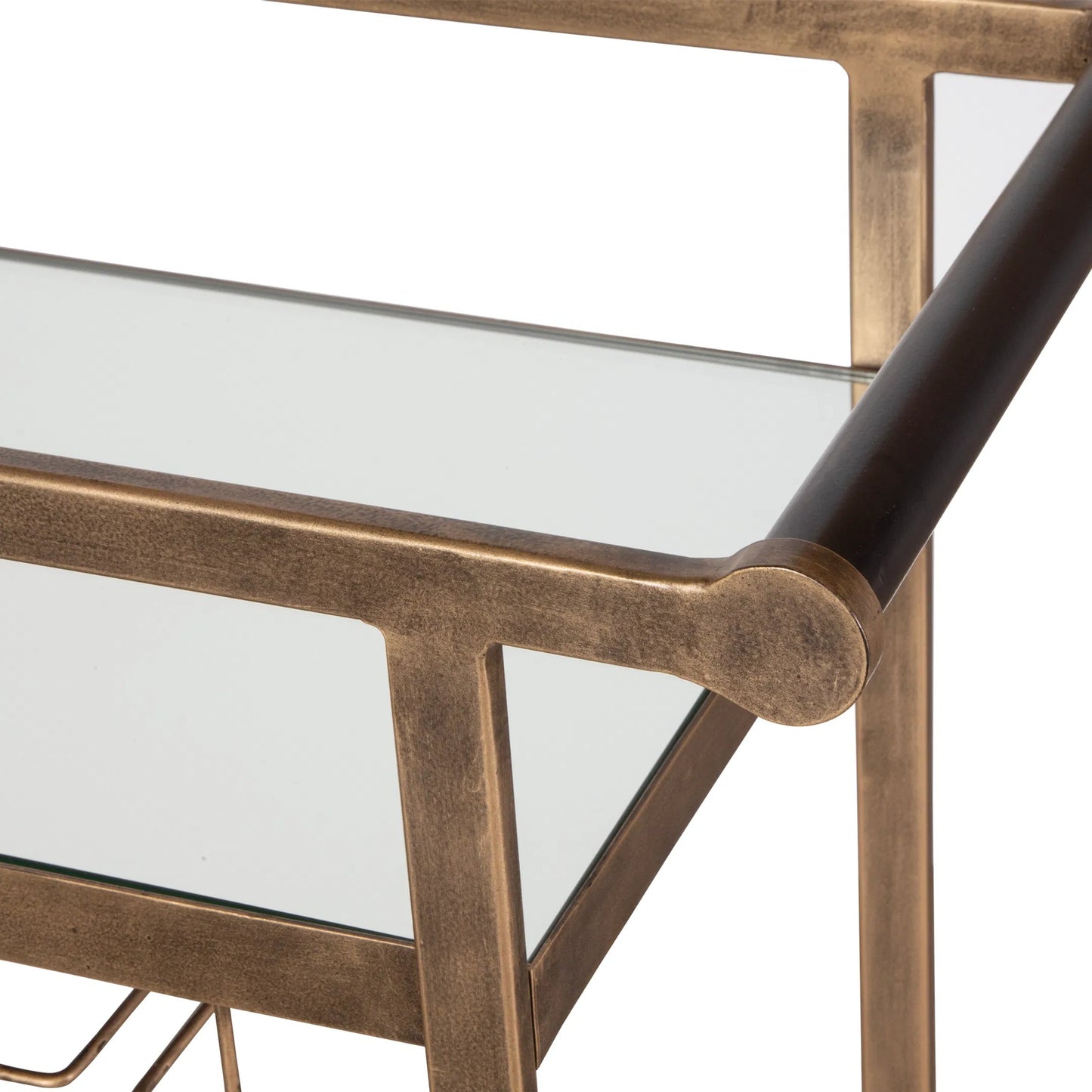 003 SI-2262505 | Closeup | Carrinho Antique Bar Cart by Uttermost in brass. Made from metal, mirror in a traditional style.