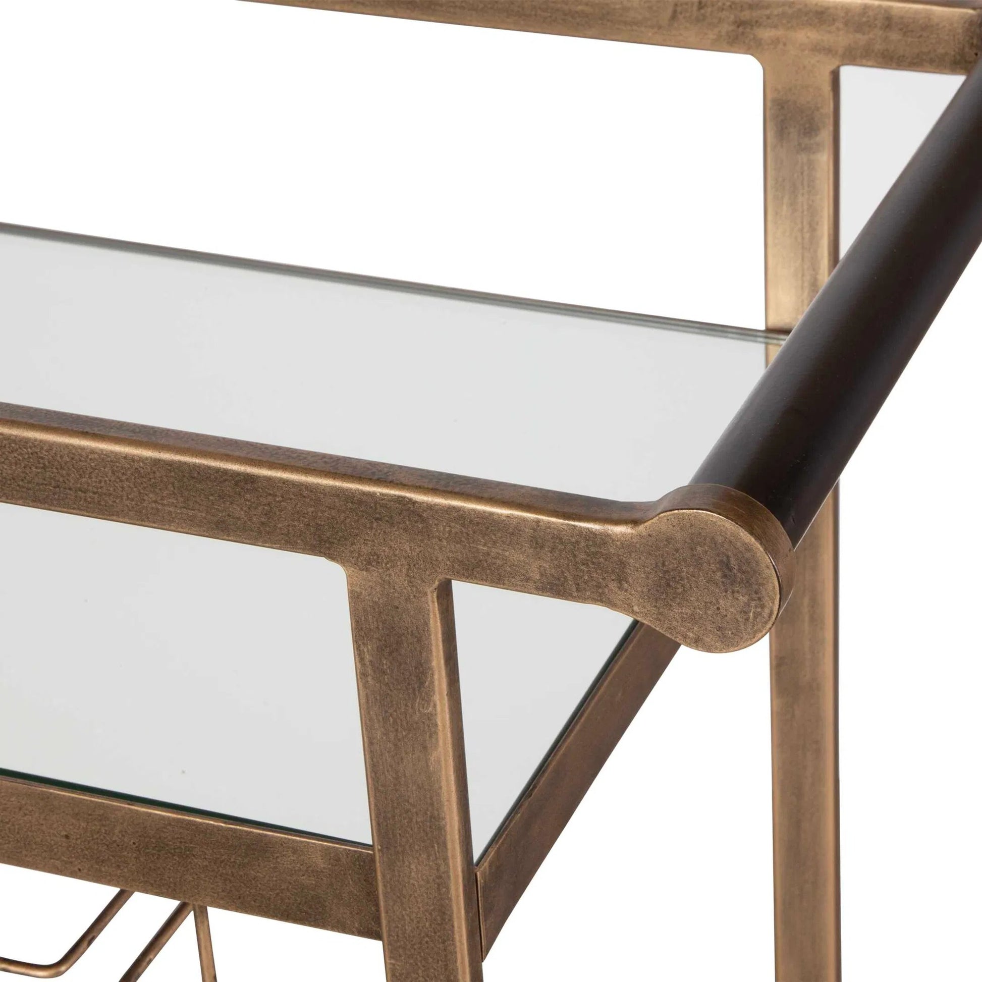 Carrinho Antique Bar Cart by Uttermost in brass. Made from metal, mirror in a traditional style.