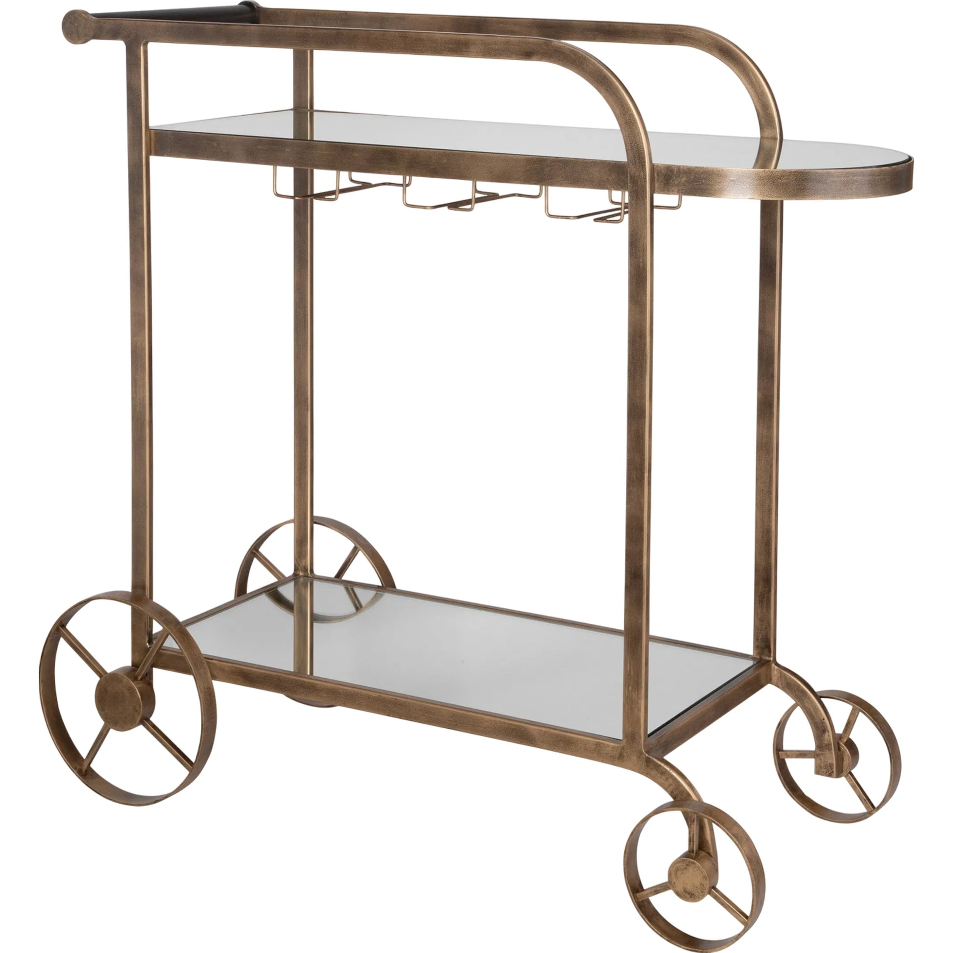 Carrinho Antique Bar Cart by Uttermost in brass. Made from metal, mirror in a traditional style.