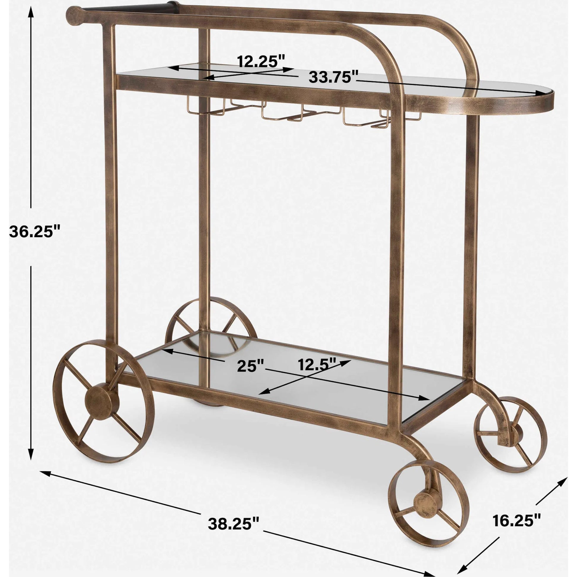 Carrinho Antique Bar Cart by Uttermost in brass. Made from metal, mirror in a traditional style.