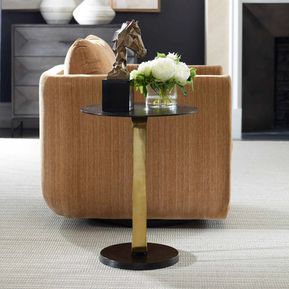 Aperture Accent Table by Uttermost in brass. Made from aluminum in a unique style.