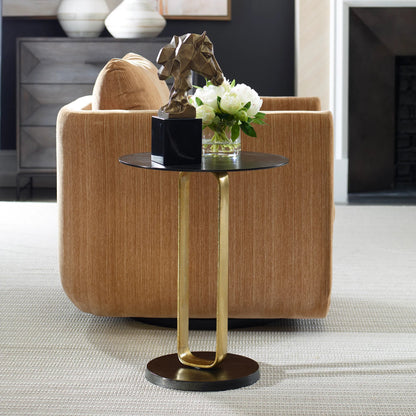 Aperture Accent Table by Uttermost in brass. Made from aluminum in a unique style.