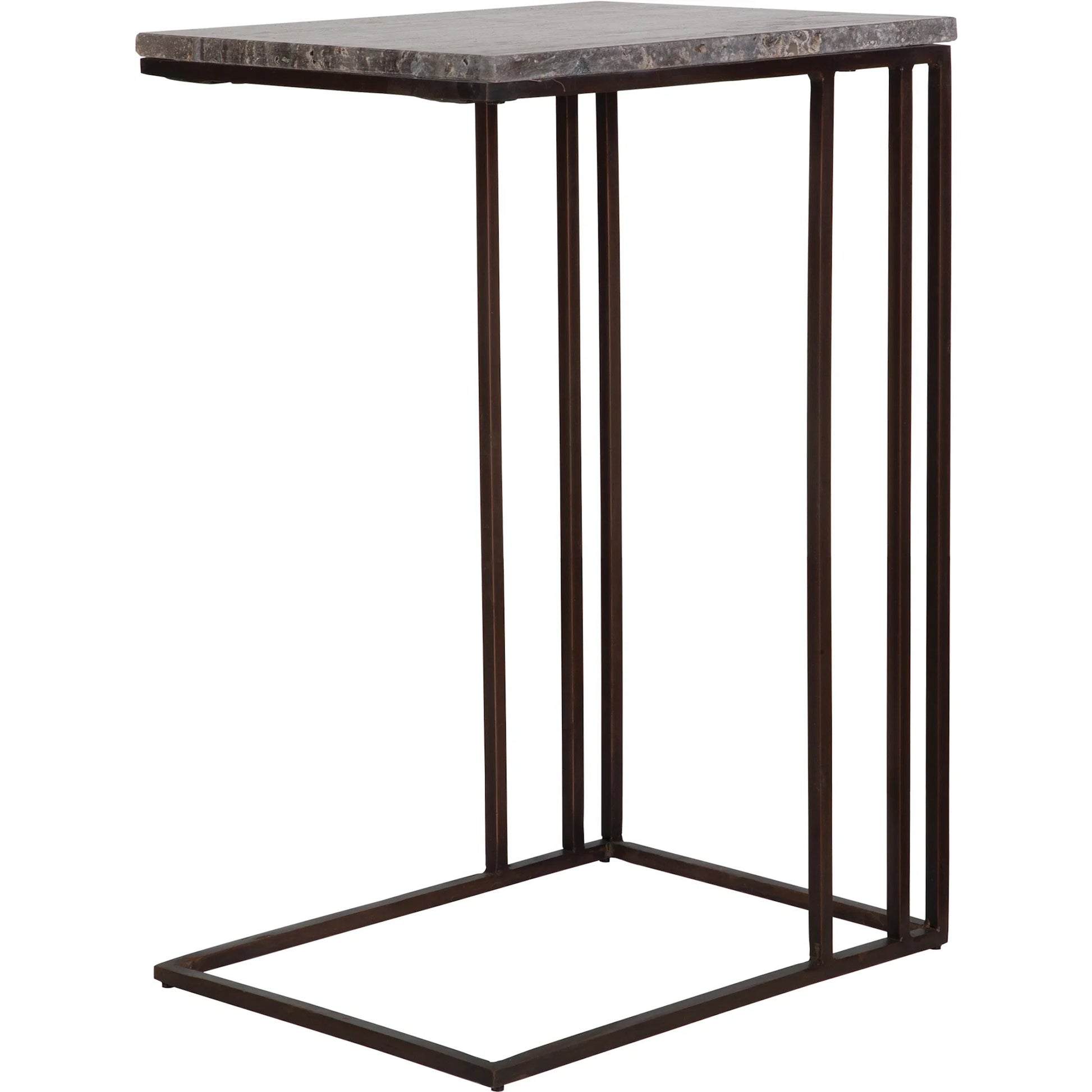 Theodore Travertine Accent Table by Uttermost in dark bronze. Made from marble, iron in a modern style.