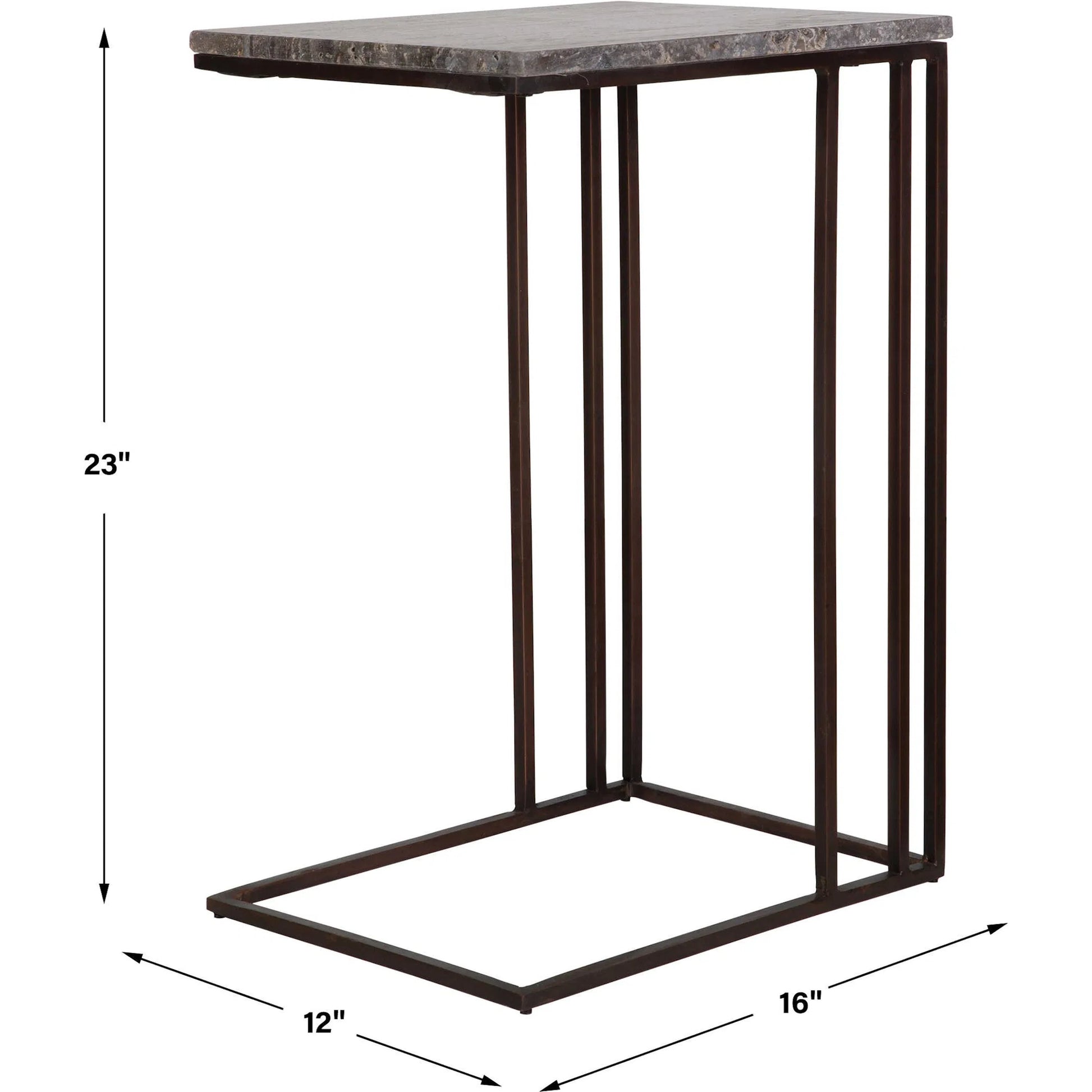 Theodore Travertine Accent Table by Uttermost in dark bronze. Made from marble, iron in a modern style.